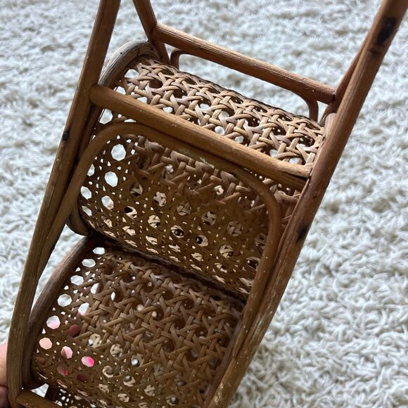 Vintage Wicker Wine Holder Rack/ Bent Bamboo and Rattan 5 Bottle Wine Rack with - Picture 11 of 14